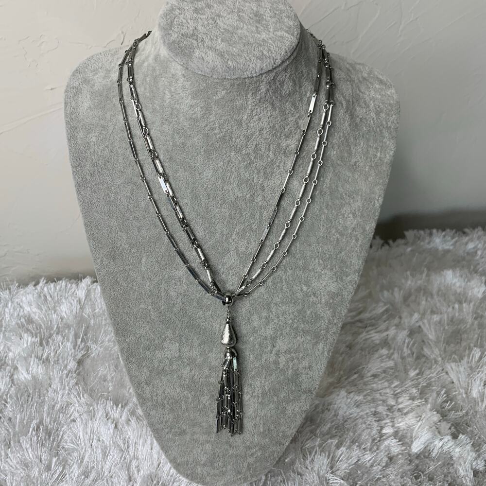 Vintage Silver Multichain Tassel Necklace 22" Tassel Addl 4"